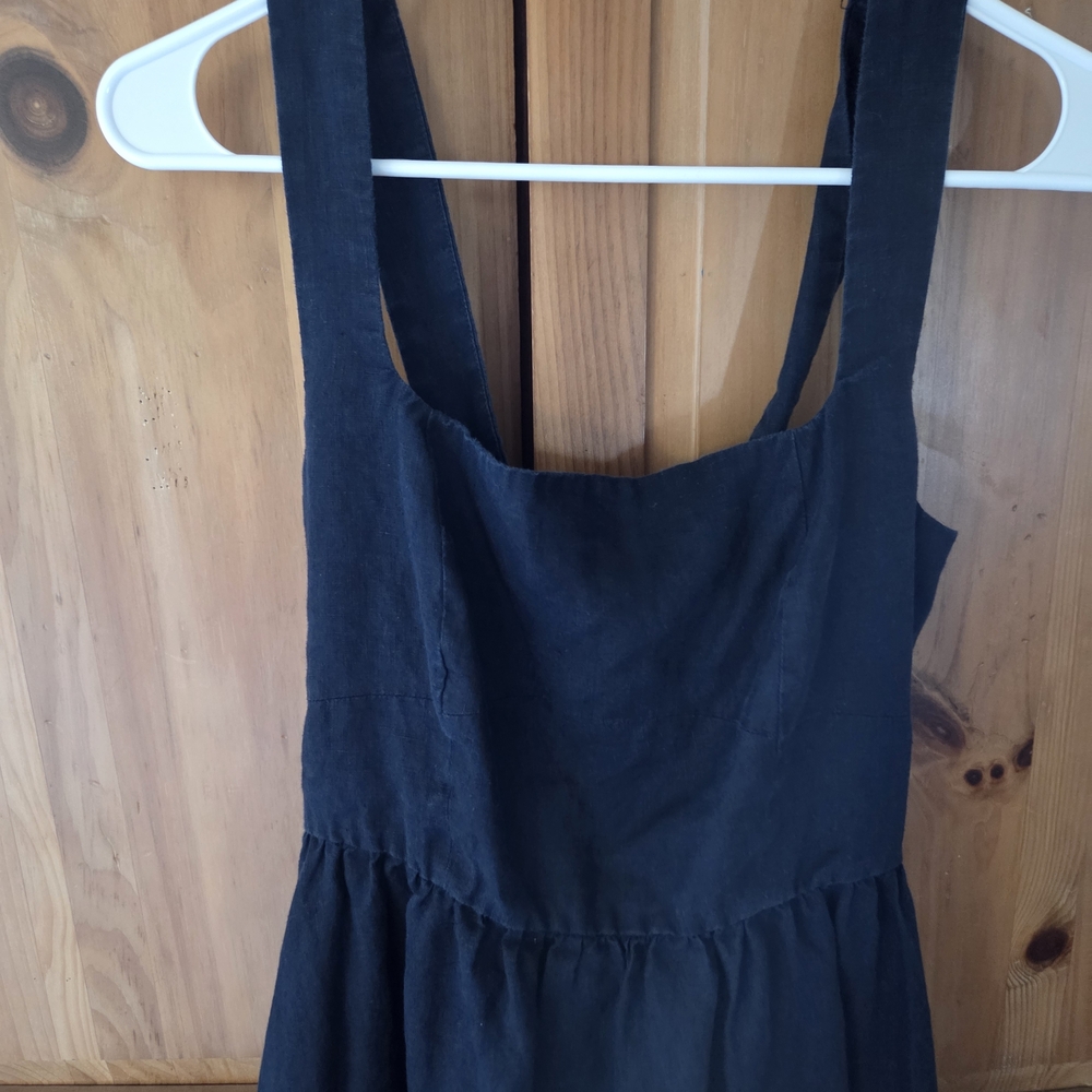 Quince Navy Blue Linen Fit & Flare Dress - Picture 2 of 3